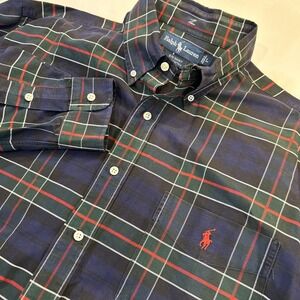 Men's Ralph Lauren Big Shirt Blue Plaid Button Down Long Sleeve Shirt Sz Large